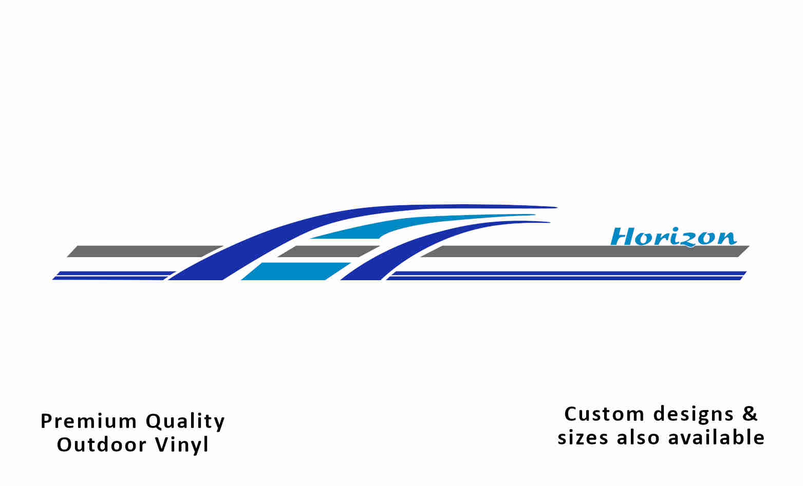 Millard horizon 2003-05 front caravan replacement decals and stickers in brilliant-blue, light-blue and silver-grey.