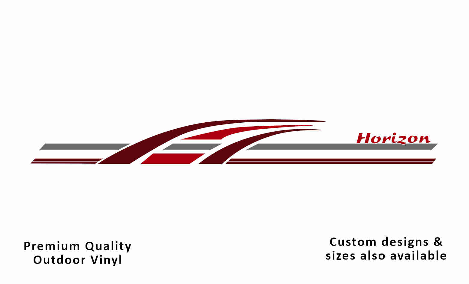 Millard horizon 2003-05 front caravan replacement decals and stickers in purple red, red and silver-grey.