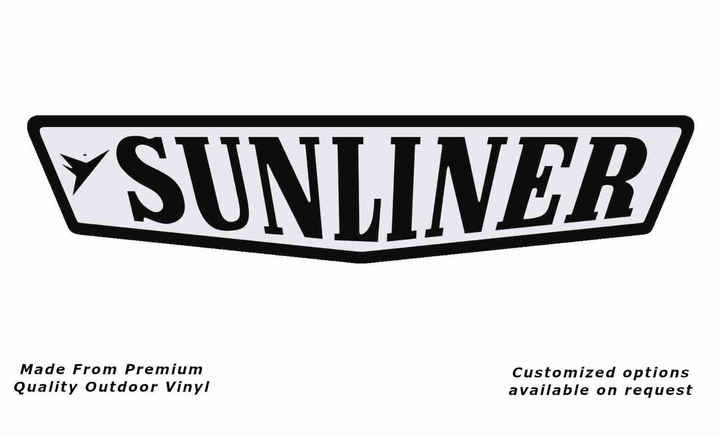 Sunliner 1960s caravan replacement vinyl decal in black and white.