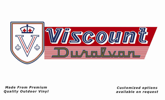 Viscount duralvan caravan replacement vinyl decal sticker in red, dark blue and gold.