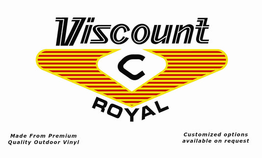 Viscount royal 1970s caravan vinyl replacement decal sticker in black, red and yellow.