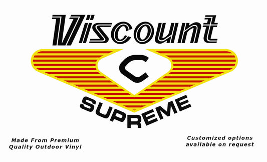 Viscount Supreme 1970s caravan vinyl replacement decal sticker in black, red and yellow.