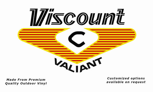Viscount valiant 1970s caravan vinyl replacement decal sticker in black, red and yellow.