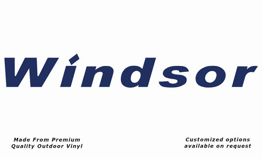 Windsor 2007 caravan replacement vinyl decal sticker in dark blue.