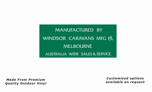 Windsor Caravans MFG 1979-80 caravan replacement vinyl decal sticker in green and white.