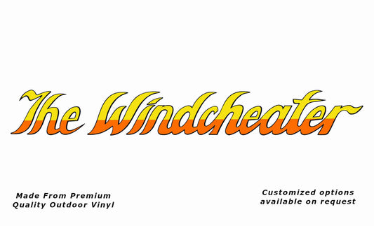 Windsor the windcheater 1984-1988 caravan replacement vinyl decal in black, yellow and orange.